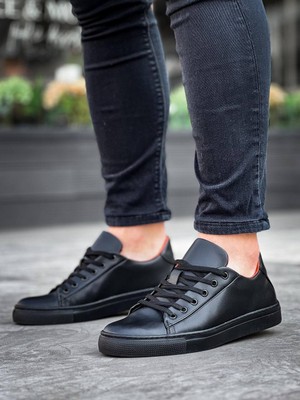 Zapatos KB122 Erkek Günlük Bağcıklı Cilt Spor Sneaker Ayakkabı Cst - Siyah