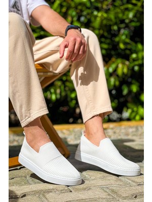 Zapatos KB114 Erkek Günlük Bağcıksız Triko Spor Sneaker Ayakkabı Tbt - Beyaz