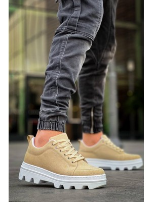 Zapatos KB056 Erkek Günlük Bağcıklı Süet Spor Sneaker Ayakkabı Sbt - Bej
