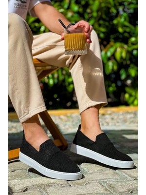 Zapatos KB114 Erkek Günlük Bağcıksız Triko Spor Sneaker Ayakkabı Tbt - Siyah