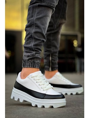 Zapatos KB056 Erkek Günlük Bağcıklı Cilt Spor Sneaker Ayakkabı Cbt - Beyaz/siyah