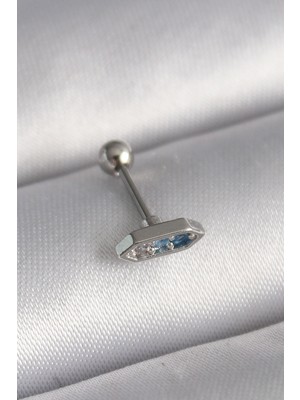 Değirmen Grup 316L Çelik Gümüş Renk Mavi Zirkon Taşlı Tragus Piercing - Lisinya