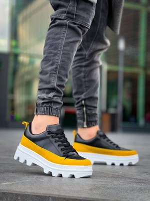 Zapatos KB056 Erkek Günlük Bağcıklı Cilt Süet Spor Sneaker Ayakkabı Csbt - Siyah/sarı