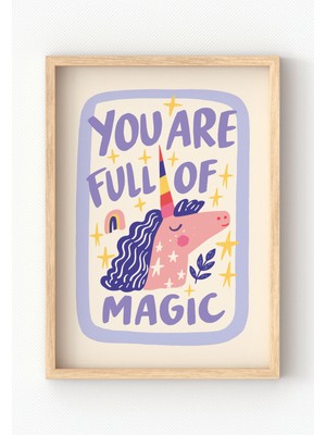 Miovi Works Full Of Magic | Çerçeveli Modern Minimal Çocuk Odası Yazı Poster Tablo