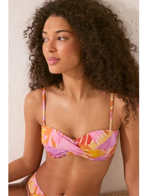 Women Secret Çok Renkli Tropikal Desenli Straplez Bikini Üstü