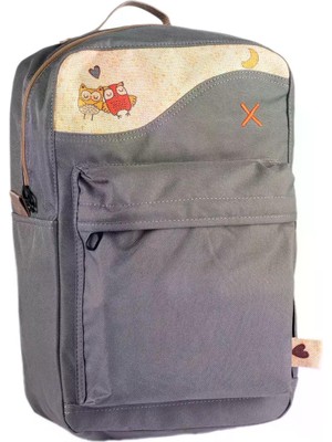 Pisikopat Baykuş Desenli Sanatsal Panelli Canvas Sırt Çantası