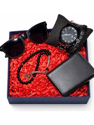 Çok Biz SEVGİLİLER GÜNÜNE ,DOĞUM GÜNÜNE,BABALAR GÜNÜNE ,Star Erkek hediye seti;Çelik kasa analog kol saati,klas gözlük,doğal taşlı tesbih,gözlük,suni deri kart mekanizmalı cüzdan,metal bileklik..