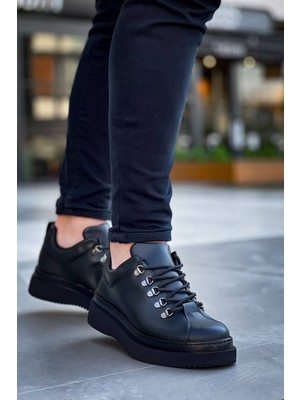 Zapatos Kb-X4 Erkek Günlük Bağcıklı Cilt Spor Sneaker Ayakkabı Cst - Siyah