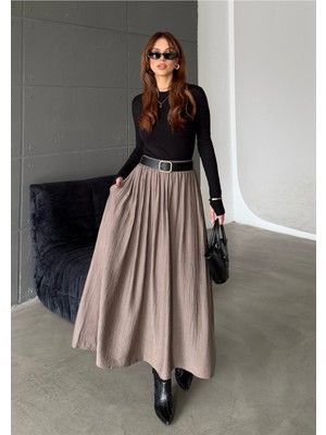 Bejna Kadın Cepli Maxi Boy Kemerli Etek