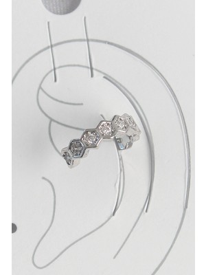 Değirmen Grup Pirinç Gümüş Renk Bal Peteği Model Zirkon Taşlı Kadın Kıkırdak Küpe - Lisinya