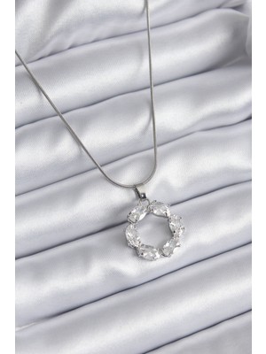 Değirmen Grup 316L Çelik Gümüş Renk Zirkon Taşlı Kadın Kolye - Lisinya