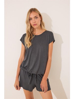Women Secret Gri Taş Detaylı Şort Pijama Takımı