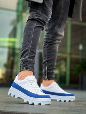 Zapatos KB056 Erkek Günlük Bağcıklı Cilt Süet Spor Sneaker Ayakkabı Csbt - Beyaz/mavi