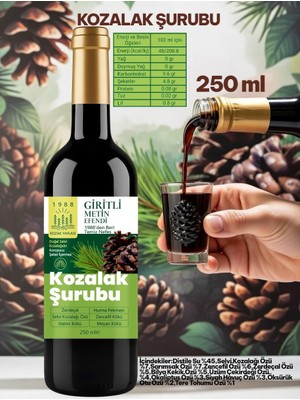 250 ml Kozak Bergama Vakfı Kozalak Şurubu Giritli Metin Efendi Cam Şişe