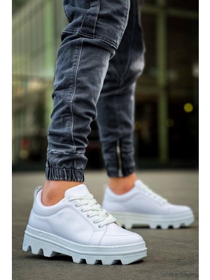 Zapatos KB056 Erkek Günlük Bağcıklı Cilt Spor Sneaker Ayakkabı Cbt - Beyaz