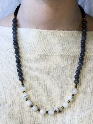 Esha Store Doğal Taş Aytaşı Jade Oniks Hematit Doğal Taşlı Kadın Kolye EUK20AJO