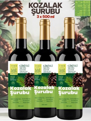 3 x 500 ml Kozak Bergama Vakfı Kozalak Şurubu Giritli Metin Efendi