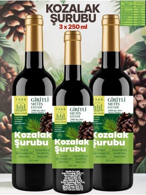 3 x 250 ml Kozak Bergama Vakfı Giritli Metin Efendi Kozalak Şurubu 3 adet 250 ml Cam Şişe