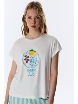 Penti Kırık Beyaz Hailey Tişört Pijama Üstü