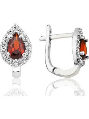 Bazarhane Gümüş Kırmızı Taşlı Damla J Kadın Küpe