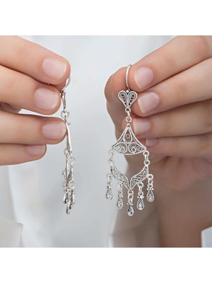 Bazarhane Gümüş Telkari Sallantılı Kadın Küpe