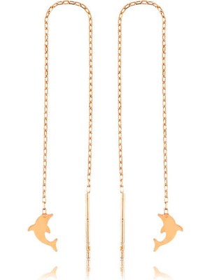 Bazarhane Gümüş Zincirli Yunus Balığı Küpe