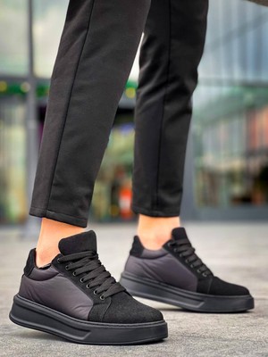 Zapatos KB046 Erkek Günlük Bağcıklı Süet Paraşüt Kumaş Spor Sneaker Ayakkabı Spkst - Siyah