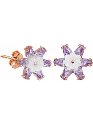 Bazarhane Gümüş Lila Lotus Çiçeği Küpe