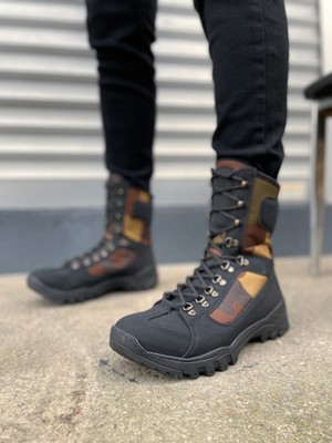 Zapatos JY999 Strike Bağcıklı Ortopedik Taban Günlük Cilt Erkek Askeri Postal Bot Cst Siyah/haki