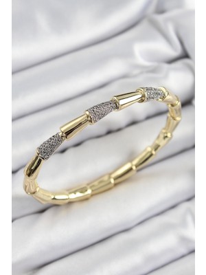 FRY Pirinç Zirkon Taşlı Kemik Model Gold Renk Vip Kadın Bileklik