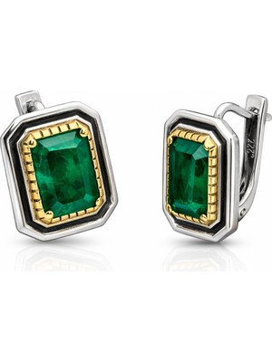 Bazarhane Gümüş Yeşil Taşlı Otantik Kadın Küpe