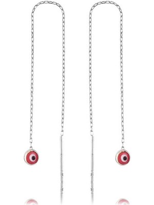 Bazarhane Gümüş Zincirli Pembe Nazar Küpe