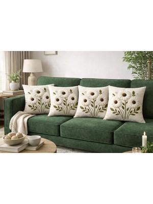 Çiçek Desenli Kırlentkılıfı 4'lü Takım