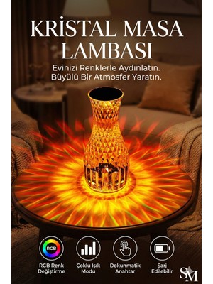 SHC4200 Kristal Masa Lambası Rgb Renk Değiştiren Gece Lambası 16 Renk ve 4 Mod Dokunmatik Kontrol