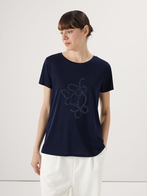 Lc Waikiki Yeni Sezon Bisiklet Yaka Taşlı Kadın Tişört