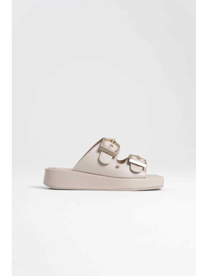 Alfaze Bej Cilt Ortopedik Taban Kemerli Terlik