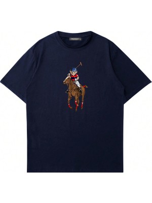 Mad&Calf Unisex Teddy Cowboy Baskılı Bisiklet Yaka Oversize Tshirt