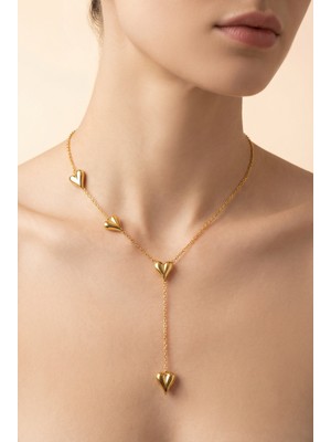 Stainless Steel Minimal Sallantılı Kalp Detaylı  Gold Kadın Çelik Kolye
