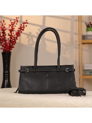 Aksesuarlia Siyah Renk Hakiki Deri Omuz Çantası ve El Çantası , Omuz Askılı , Casual ve Özel Günler