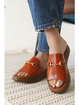 Alfaze Kiremit Hakiki Deri Ortopedik Taban Terlik