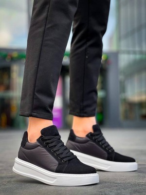 Zapatos KB046 Erkek Günlük Bağcıklı Süet Paraşüt Kumaş Spor Sneaker Ayakkabı Spkbt - Siyah
