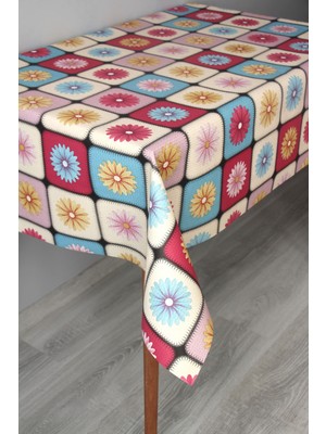 Dede Ev Tekstil Elyaf Silinebilir Pvc Muşamba Masa Örtüsü 1249-KAREÇIÇEKLER
