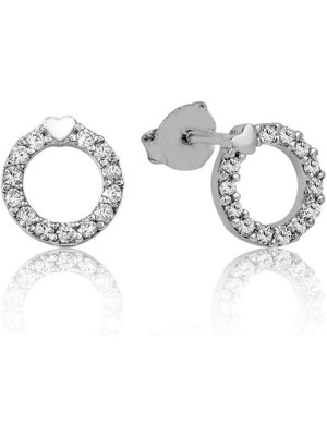 Bazarhane Gümüş Kalpli Halka Çivili Küpe