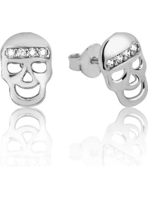 Bazarhane Gümüş Kuru Kafa Çivili Küpe