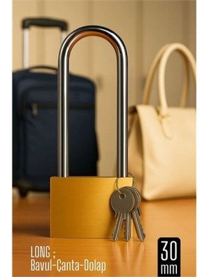 Marsilyan Long 30 mm Uzun Kelepçeli Bavul ve Çanta Asma Kilidi – 3 Anahtarlı, Dolap ve Seyahat Için Güvenli