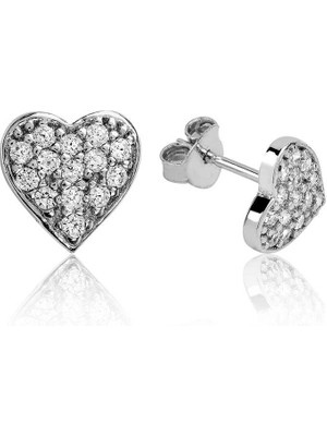 Bazarhane Gümüş Beyaz Kalpli Çivili Küpe