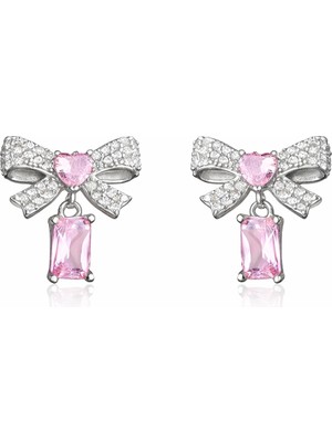 Bazarhane Gümüş Pembe Taşlı Fiyonk Kadın Küpe