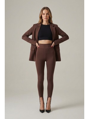 Yüksek Bel, Toparlayıcı, Esnek Füzo Kadın Tayt Kahve