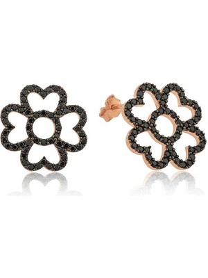 Bazarhane ​gümüş Kalp Yapraklı Çiçek Küpe