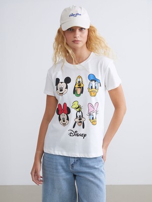 Lc Waikiki Yeni Sezon Bisiklet Yaka Mickey ve Arkadaşları Baskılı Kadın Tişört